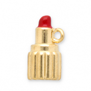Roestvrij stalen (RVS) Stainless steel bedels lippenstift Gold-red