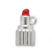 Roestvrij stalen (RVS) Stainless steel bedels lippenstift Silver-red