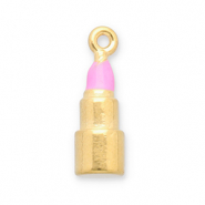 Roestvrij stalen (RVS) Stainless steel bedels lippenstift Gold-pink