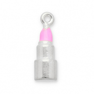 Roestvrij stalen (RVS) Stainless steel bedels lippenstift Silver-pink