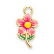 Roestvrij stalen (RVS) Stainless steel bedels bloem Gold-light pink-yellow