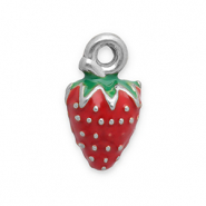 Roestvrij stalen (RVS) Stainless steel bedels aardbei Silver-red-green