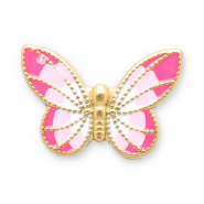 Roestvrij stalen (RVS) Stainless steel kralen vlinder Gold-pink-white