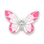 Roestvrij stalen (RVS) Stainless steel kralen vlinder Silver-pink-white
