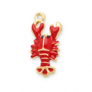 Roestvrij stalen (RVS) Stainless steel bedels kreeft Gold-red-black