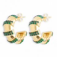 Roestvrij stalen (RVS) Stainless steel oorbellen / oorstekers met strass Gold-dark green