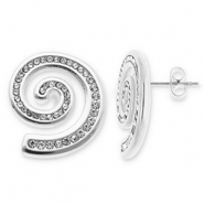 Roestvrij stalen (RVS) Stainless steel oorbellen / oorstekers spiraal met strass Silver-transparent
