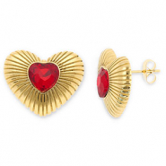 Roestvrij stalen (RVS) Stainless steel oorbellen / oorstekers hart Gold-red