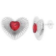 Roestvrij stalen (RVS) Stainless steel oorbellen / oorstekers hart Silver-red