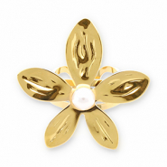 Roestvrij stalen (RVS) Stainless steel ringen bloem met parel Gold-white