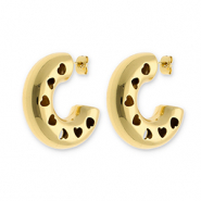 Roestvrij stalen (RVS) Stainless steel oorbellen / oorstekers met hartjes Gold