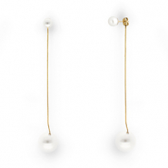 Roestvrij stalen (RVS) Stainless steel oorbellen / oorstekers met imitatie parels Gold