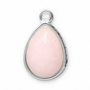 Roestvrij stalen (RVS) Stainless steel bedels natuursteen druppel Silver-pink