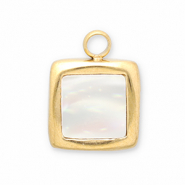 Roestvrij stalen (RVS) Stainless steel bedels schelp vierkant Gold-white