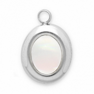 Roestvrij stalen (RVS) Stainless steel bedels schelp ovaal Silver-white