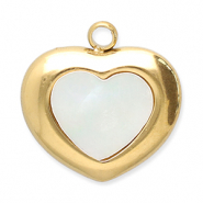 Roestvrij stalen (RVS) Stainless steel bedels schelp hart Gold-white
