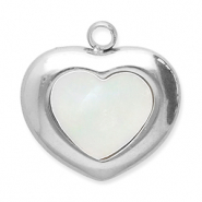 Roestvrij stalen (RVS) Stainless steel bedels schelp hart Silver-white