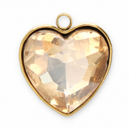 Roestvrij stalen (RVS) Stainless steel bedels facet hart Gold-champagne