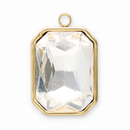 Roestvrij stalen (RVS) Stainless steel bedels facet rechthoek Gold-crystal