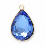 Roestvrij stalen (RVS) Stainless steel bedels facet druppel Gold-dark blue