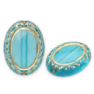 Acryl kralen ovaal Teal blue-gold