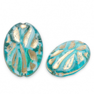 Acryl kralen ovaal Teal blue-gold