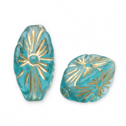 Acryl kralen ovaal Teal blue-gold