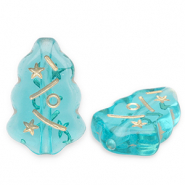 Acryl kralen kerstboom Teal blue-gold