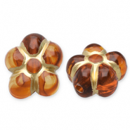 Acryl kralen bloem Cognac brown-gold
