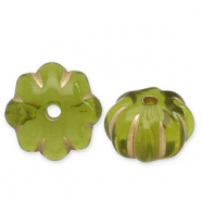 Acryl kralen bloem Olive green-gold