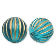 12 mm acryl kralen rond met lijnen Teal blue-gold