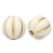 8 mm acryl kralen rond met lijnen Off white-gold