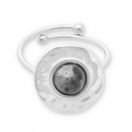 Roestvrij stalen (RVS) Stainless steel ringen met natuursteen Silver-dark grey