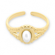 Roestvrij stalen (RVS) Stainless steel ringen parel Gold-white