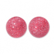 8 mm acryl kralen met glitter Cherry pink-silver