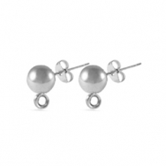Roestvrij stalen (RVS) Stainless steel oorbellen / oorstekers met oogje 4mm Zilver