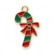 Roestvrij stalen (RVS) Stainless steel bedels zuurstok met strik Gold-red-green