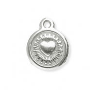 Roestvrij stalen (RVS) Stainless steel bedels rond met hart Silver