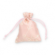 Sieraad zakje organza bloem Vintage pink-off white