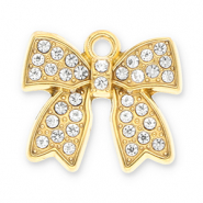 Roestvrij stalen (RVS) Stainless steel bedels strik met strass Gold-transparent