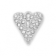 Roestvrij stalen (RVS) Stainless steel bedels hart met strass Silver-transparent