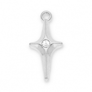 Roestvrij stalen (RVS) Stainless steel bedels ster met strass Silver-transparent