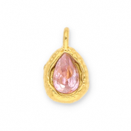 Roestvrij stalen (RVS) Stainless steel bedels druppel met facet Gold-light pink