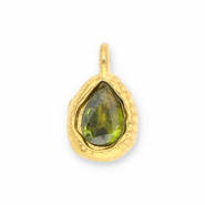 Roestvrij stalen (RVS) Stainless steel bedels druppel met facet Gold-olive green