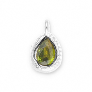 Roestvrij stalen (RVS) Stainless steel bedels druppel met facet Silver-olive green