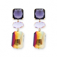 Oorbellen / oorstekers van Crystal Glass vierkant-ovaal-rechthoek Dark purple-lavender-smoky sand beige AB coating