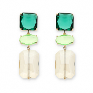 Oorbellen / oorstekers van Crystal Glass vierkant-ovaal-rechthoek Dark green-light green-sand beige
