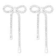 Eco-brass&reg; metaal oorbellen / oorstekers met strass strik Silver-crystal