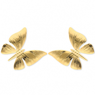 Roestvrij stalen (RVS) Stainless steel oorbellen / oorstekers vlinder Gold