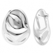 Roestvrij stalen (RVS) Stainless steel onderdelen oorbellen / oorstekers ovaal met oogje Silver